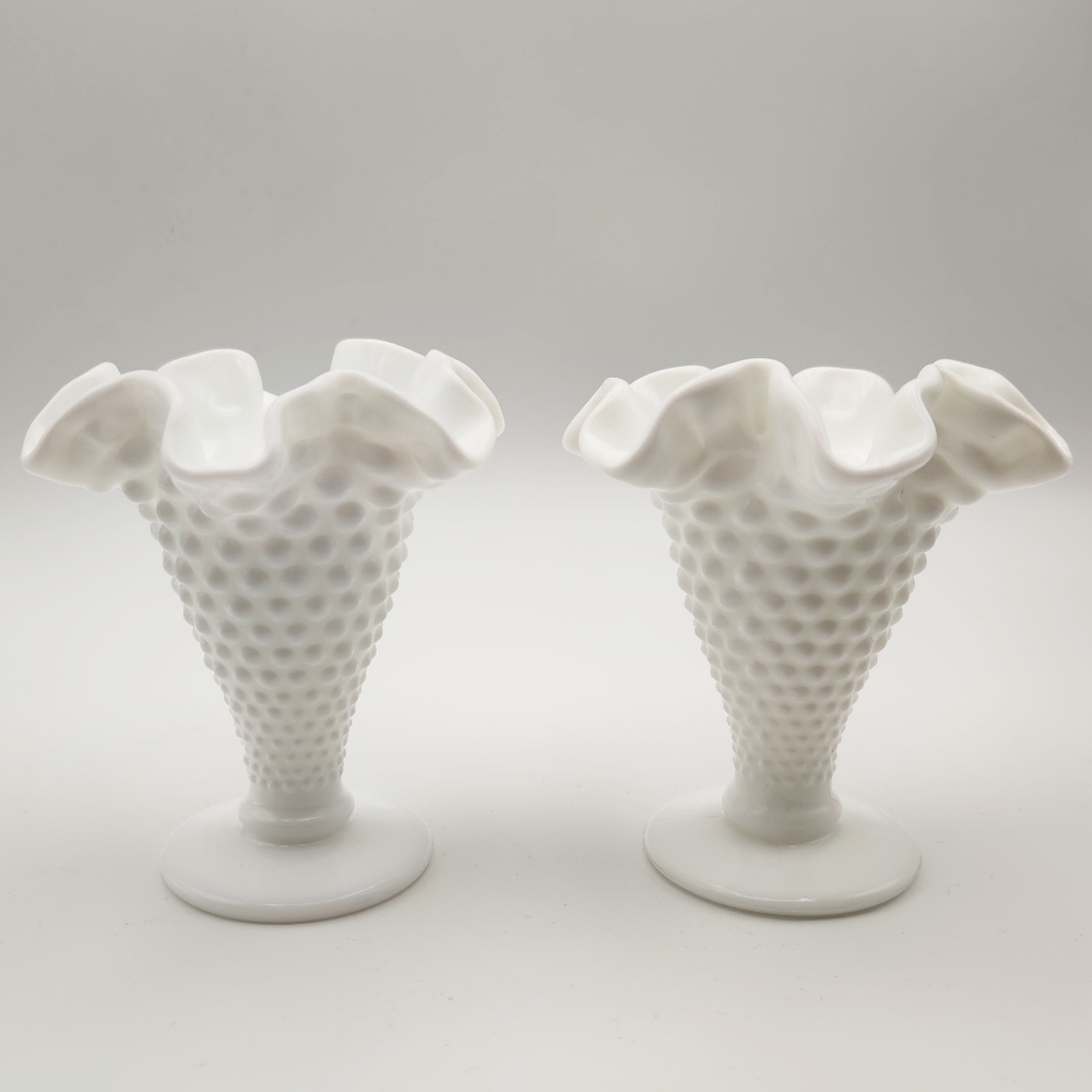Fenton Ruffled Edge Milk Glass Vases